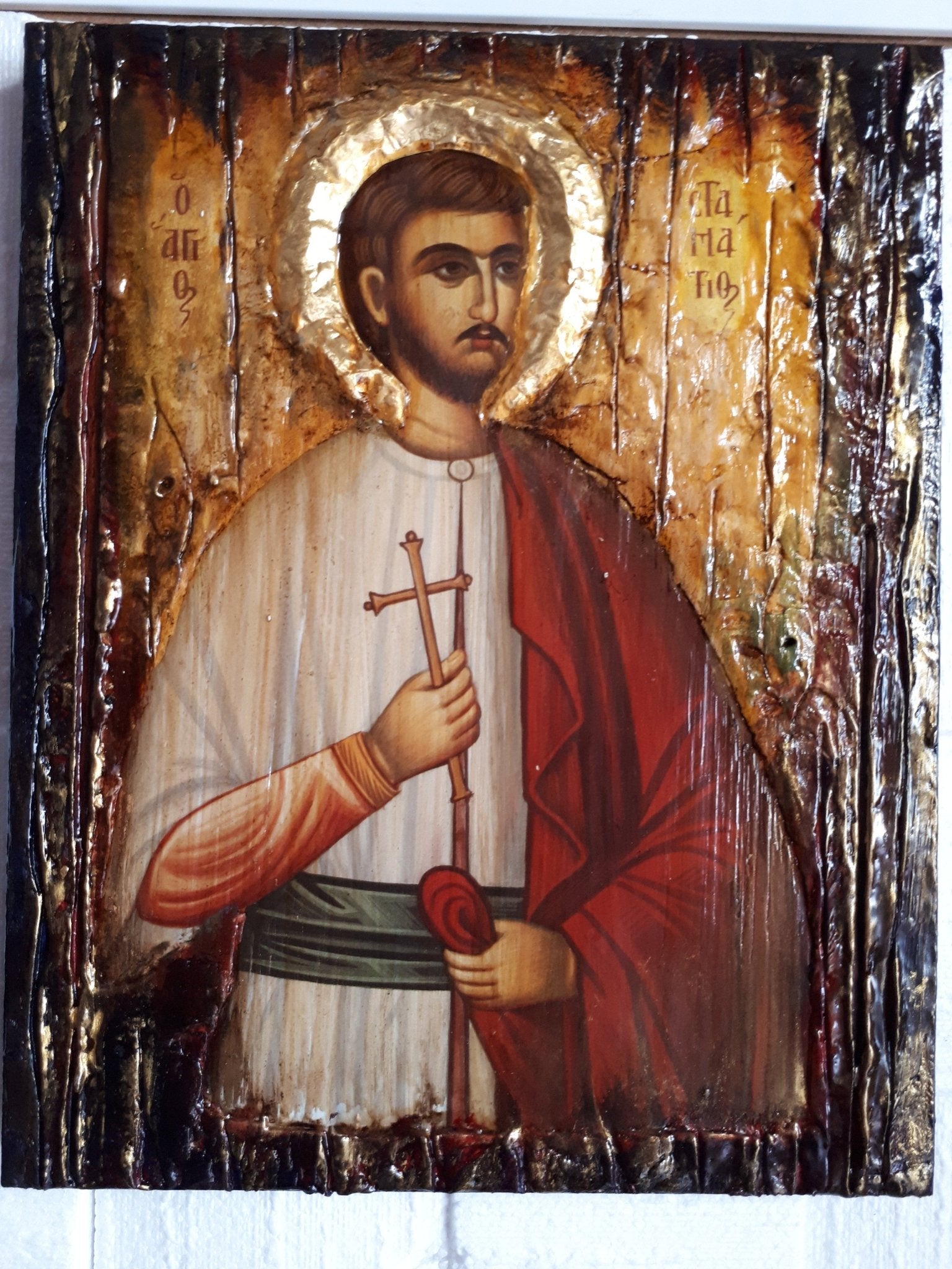 Saint St. Stamatios on Wood Icon-Orthodox Greek Christian Byzantine Icons - Vanas Collection