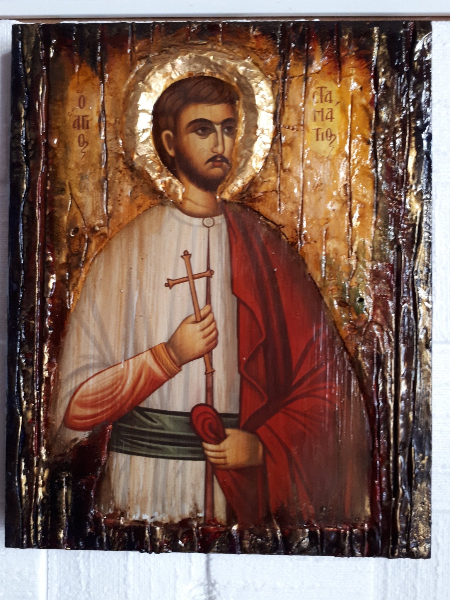 Saint St. Stamatios on Wood Icon-Orthodox Greek Christian Byzantine Icons - Vanas Collection