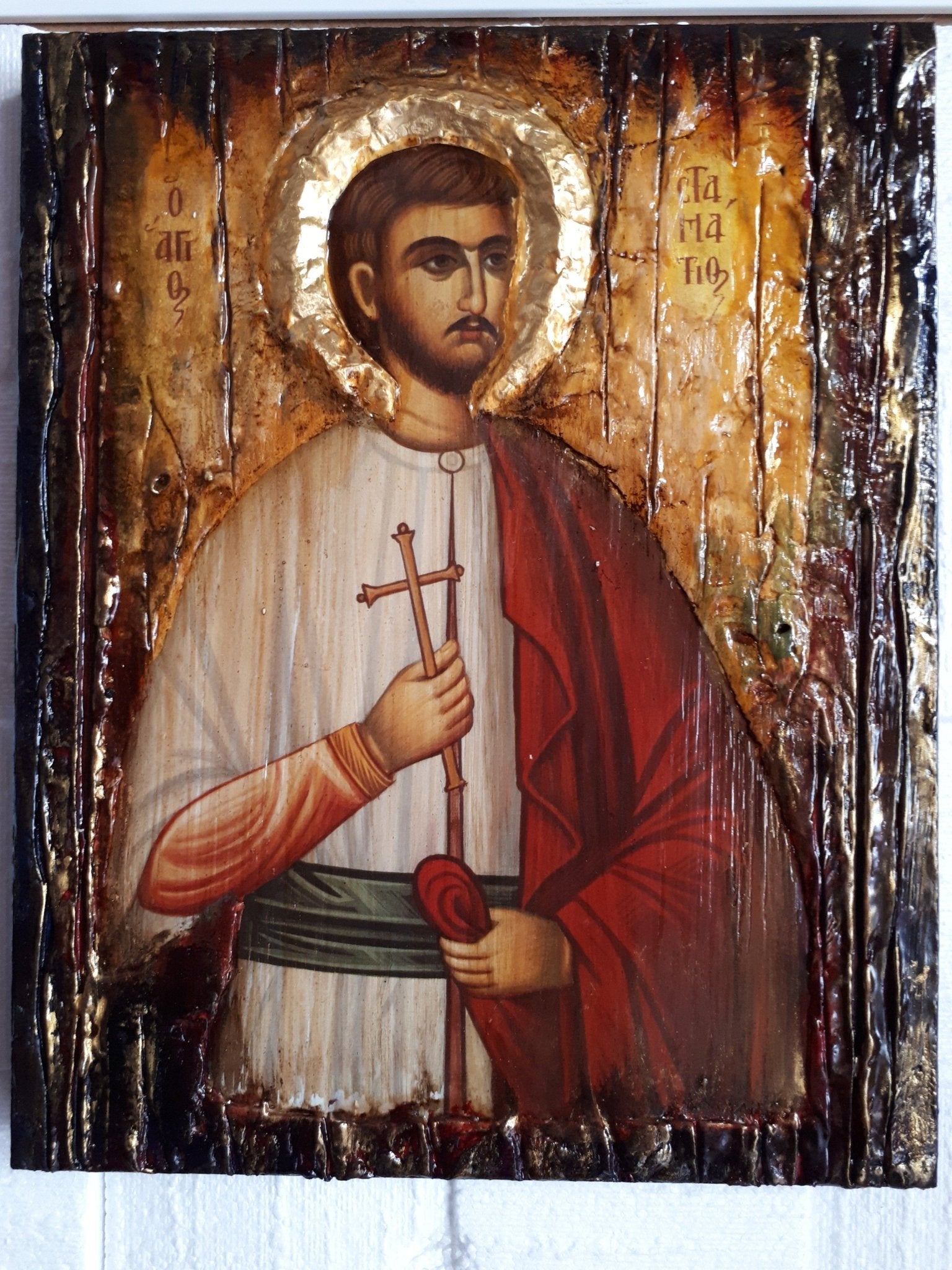 Saint St. Stamatios on Wood Icon-Orthodox Greek Christian Byzantine Icons - Vanas Collection