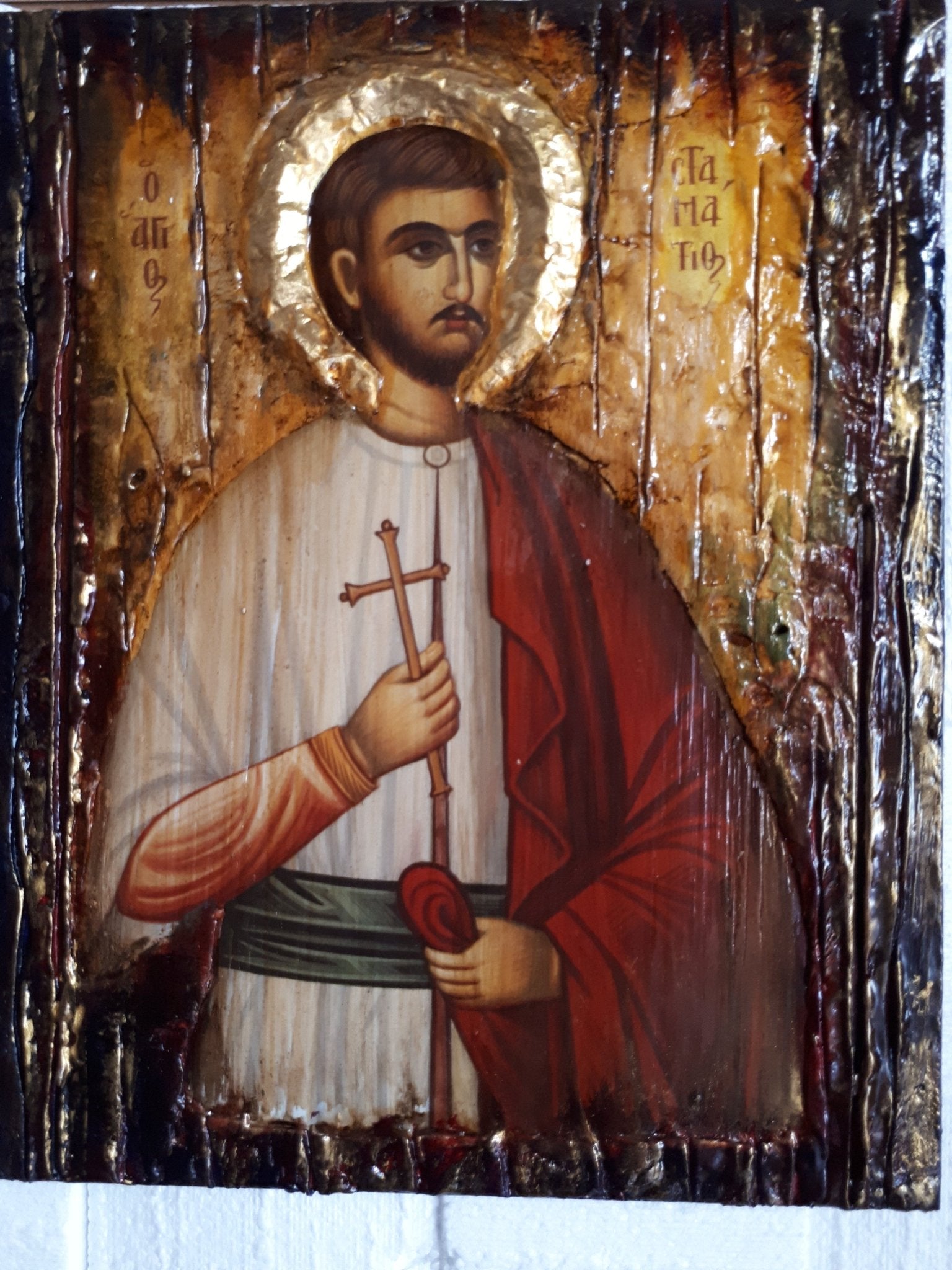 Saint St. Stamatios on Wood Icon-Orthodox Greek Christian Byzantine Icons - Vanas Collection