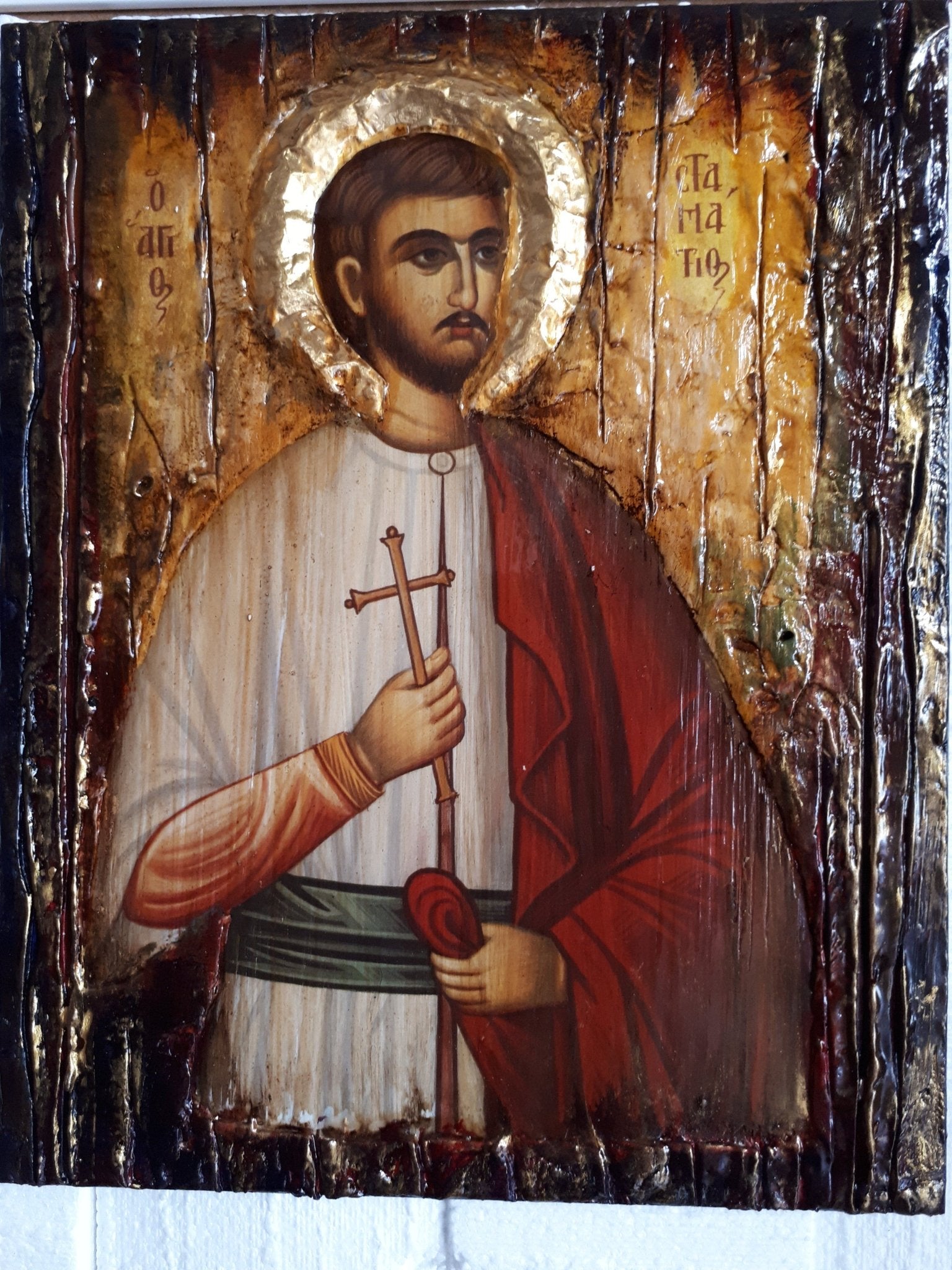 Saint St. Stamatios on Wood Icon-Orthodox Greek Christian Byzantine Icons - Vanas Collection