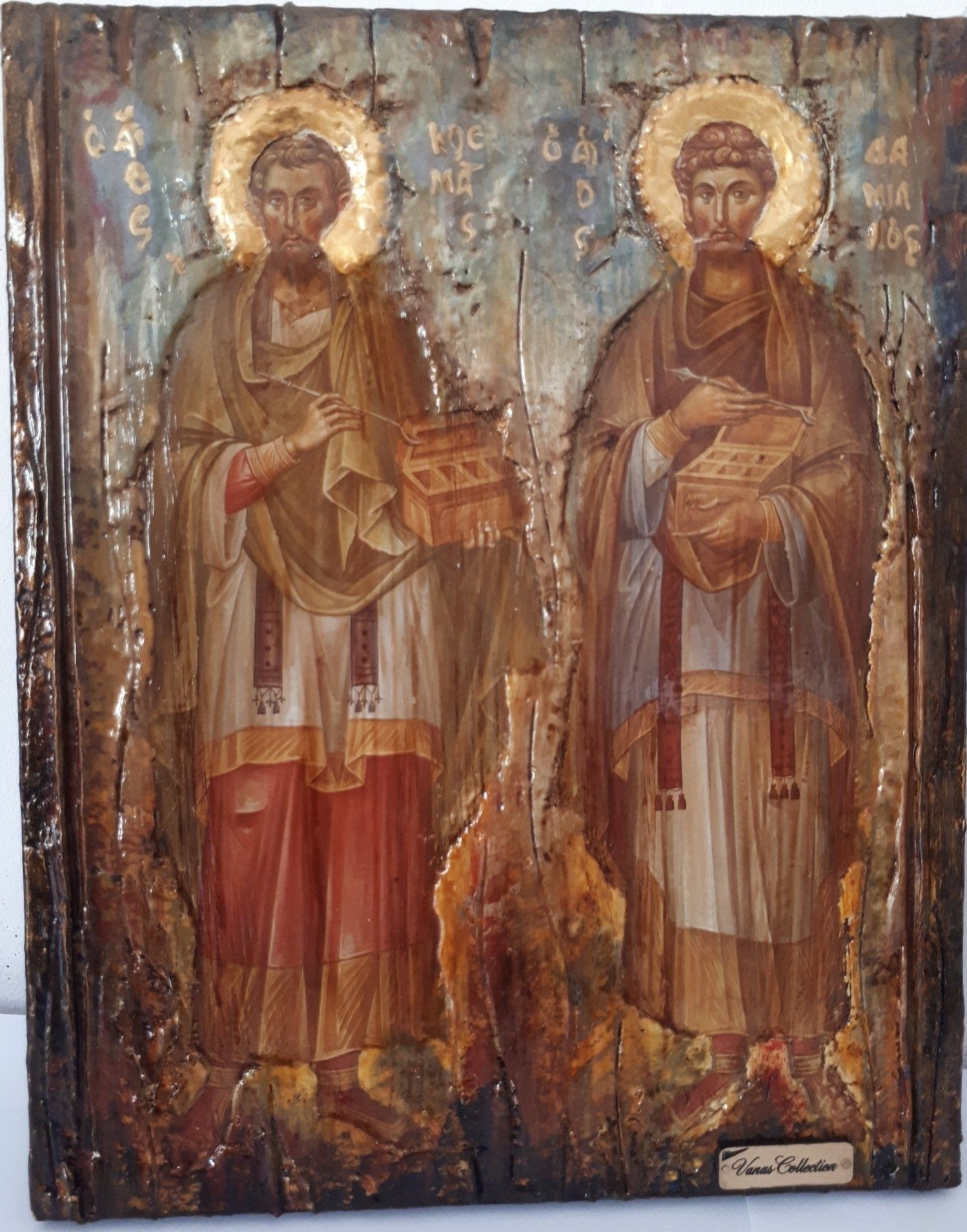 Saints Kosmas and Damianos Icon- Antique Style Greek Russian Byzantine Orthodox Icons - Vanas Collection