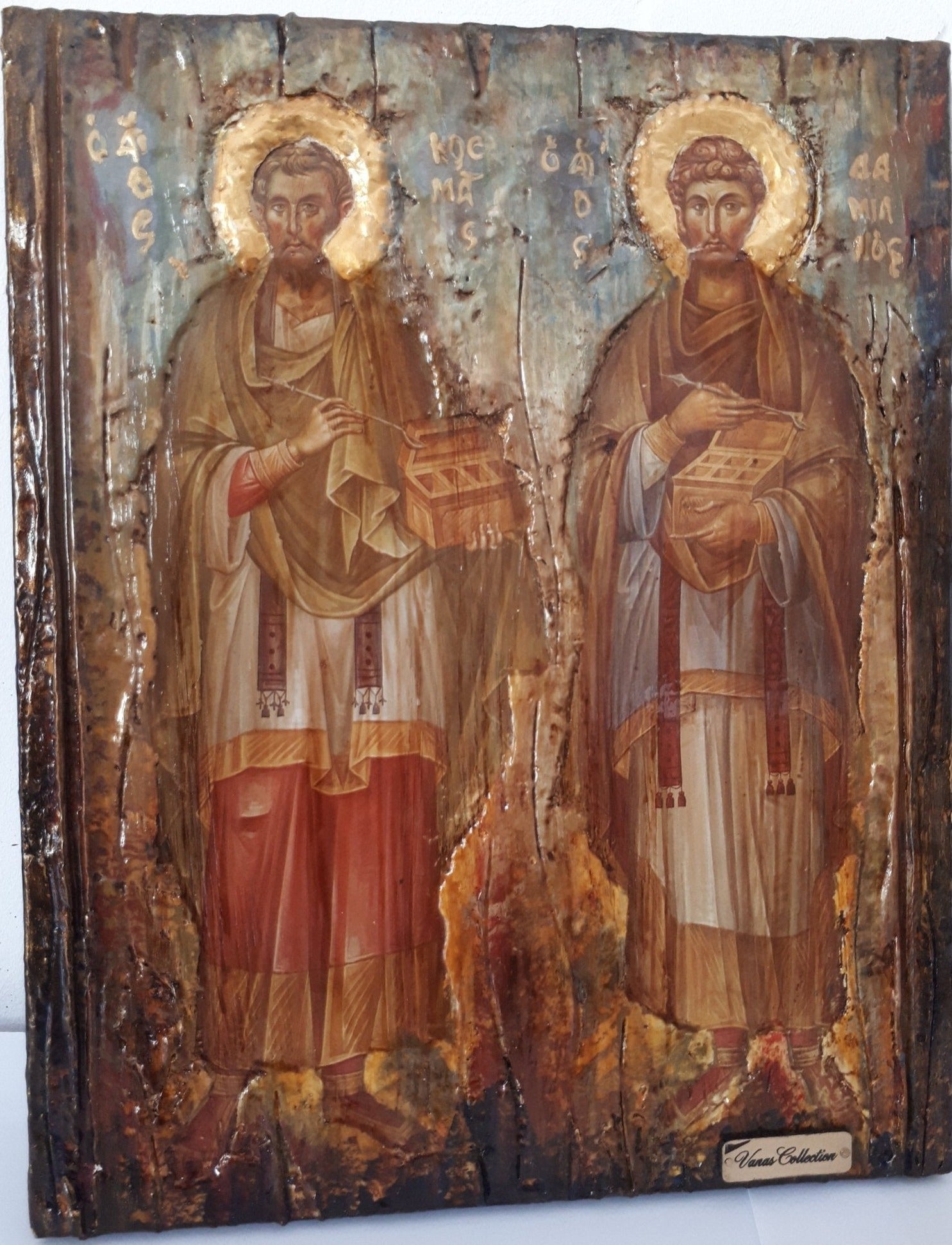 Saints Kosmas and Damianos Icon- Antique Style Greek Russian Byzantine Orthodox Icons - Vanas Collection