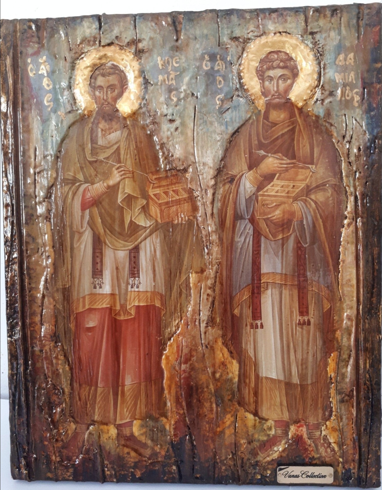 Saints Kosmas and Damianos Icon- Antique Style Greek Russian Byzantine Orthodox Icons - Vanas Collection