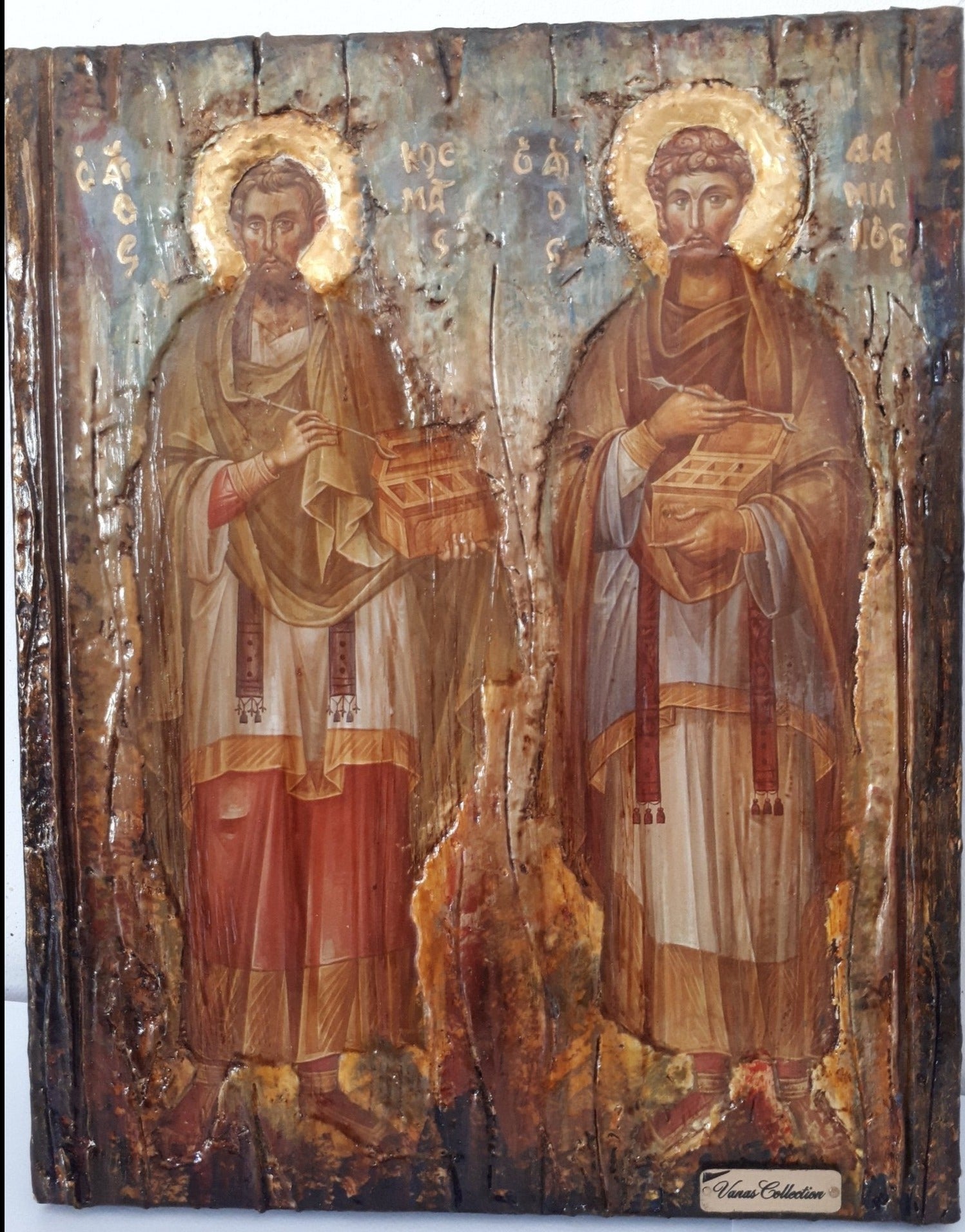 Saints Kosmas and Damianos Icon- Antique Style Greek Russian Byzantine Orthodox Icons - Vanas Collection