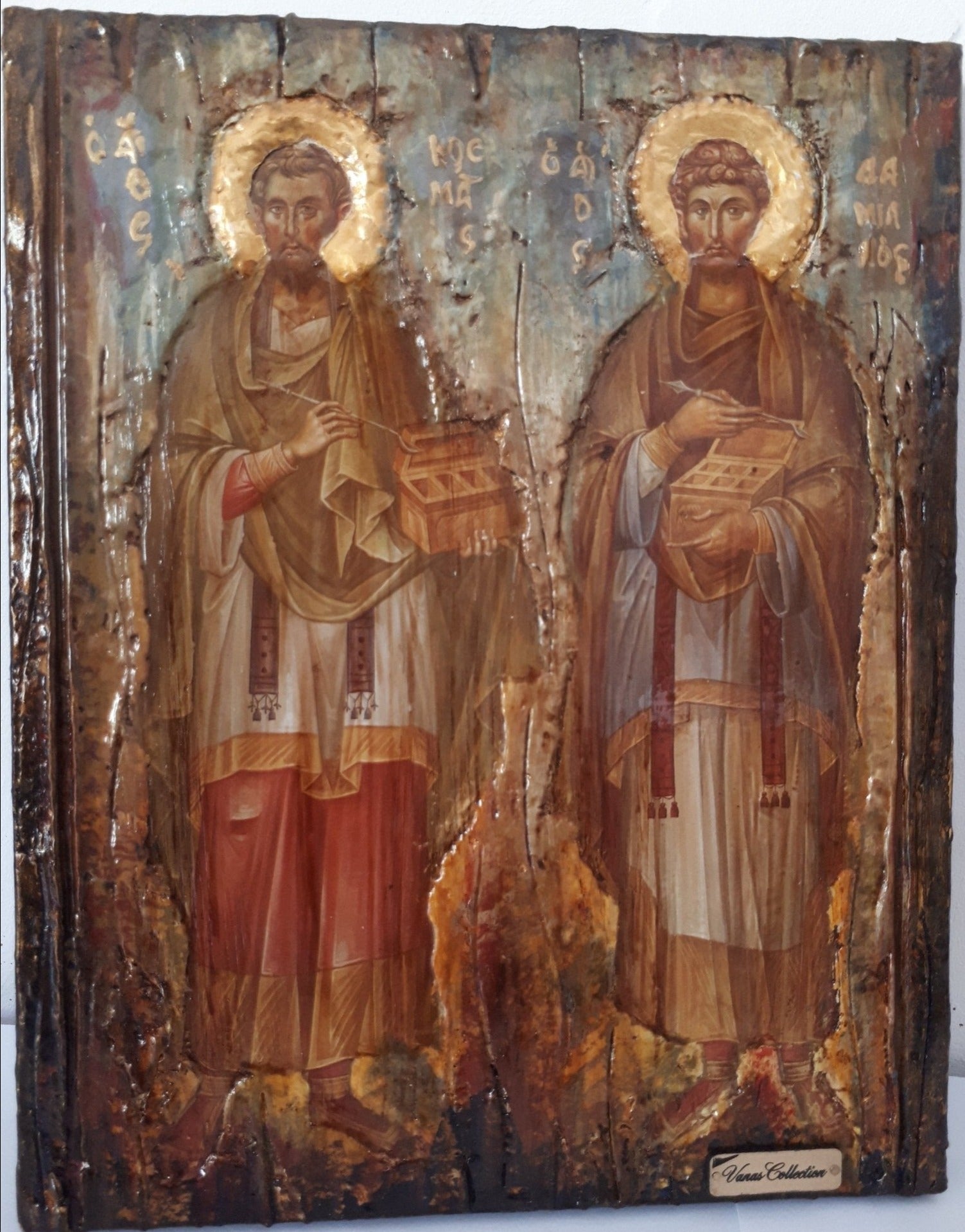 Saints Kosmas and Damianos Icon- Antique Style Greek Russian Byzantine Orthodox Icons - Vanas Collection