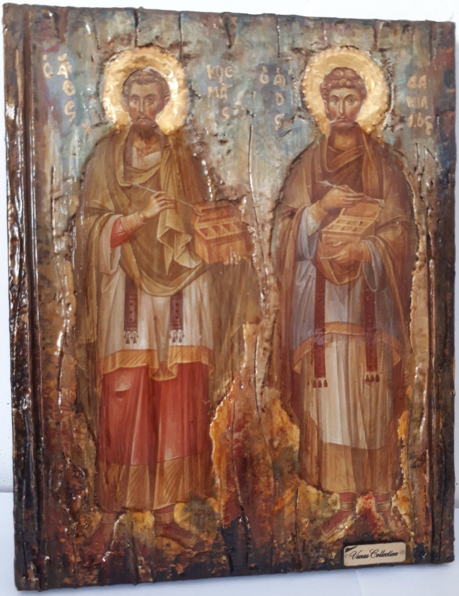 Saints Kosmas and Damianos Icon- Antique Style Greek Russian Byzantine Orthodox Icons - Vanas Collection