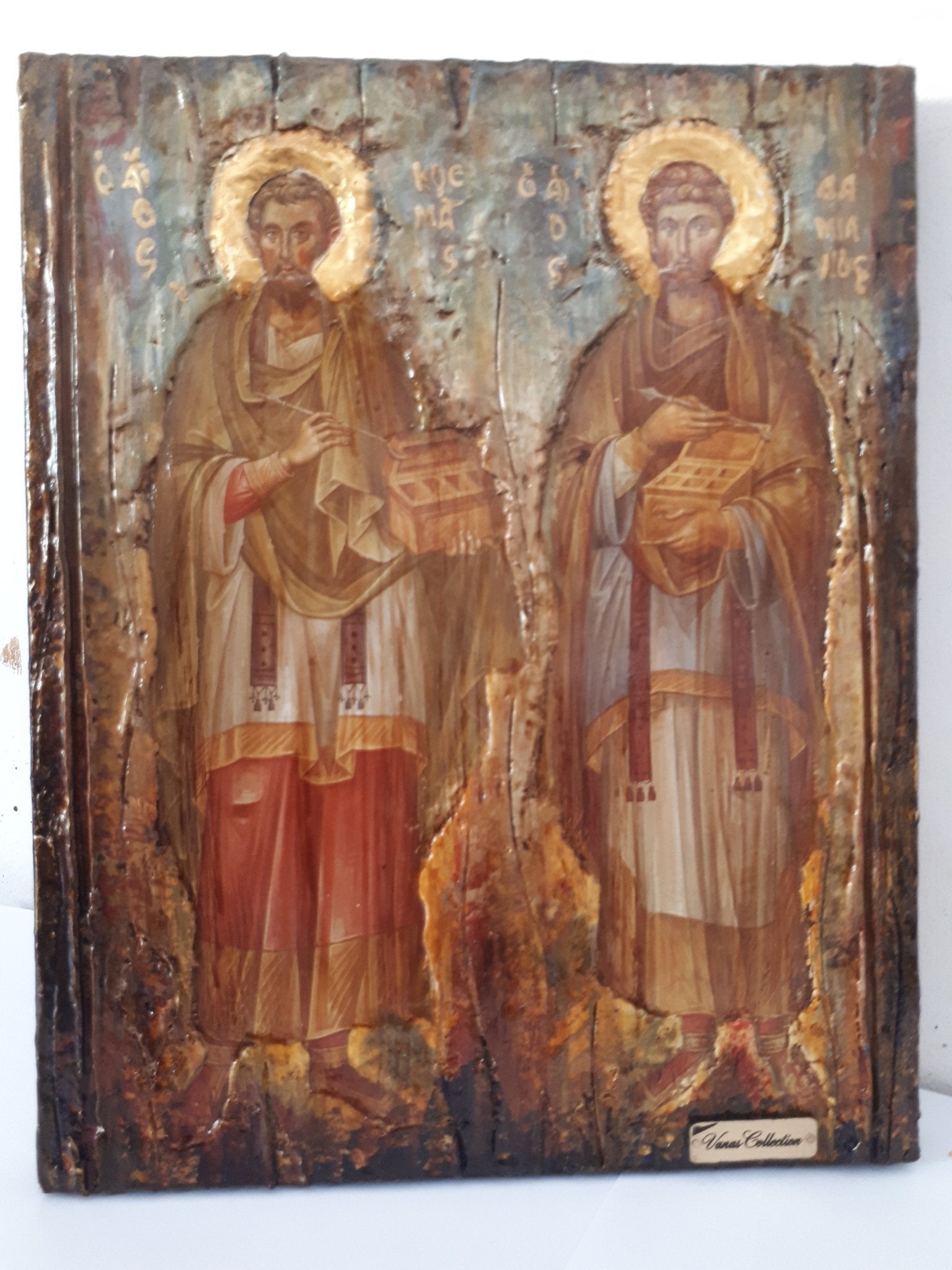 Saints Kosmas and Damianos Icon- Antique Style Greek Russian Byzantine Orthodox Icons - Vanas Collection