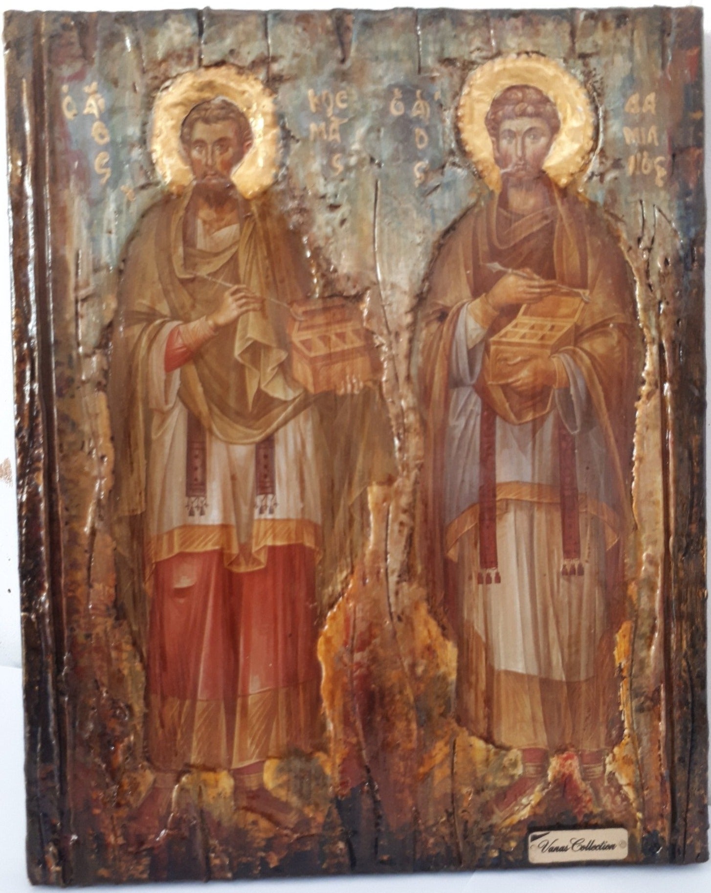 Saints Kosmas and Damianos Icon- Antique Style Greek Russian Byzantine Orthodox Icons - Vanas Collection