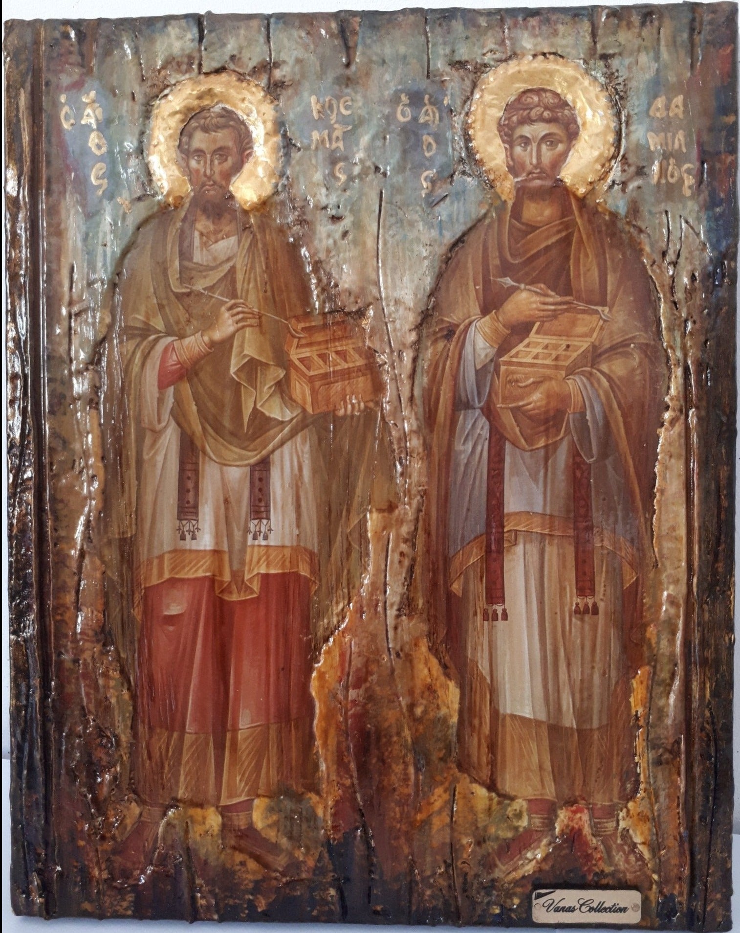 Saints Kosmas and Damianos Icon- Antique Style Greek Russian Byzantine Orthodox Icons - Vanas Collection