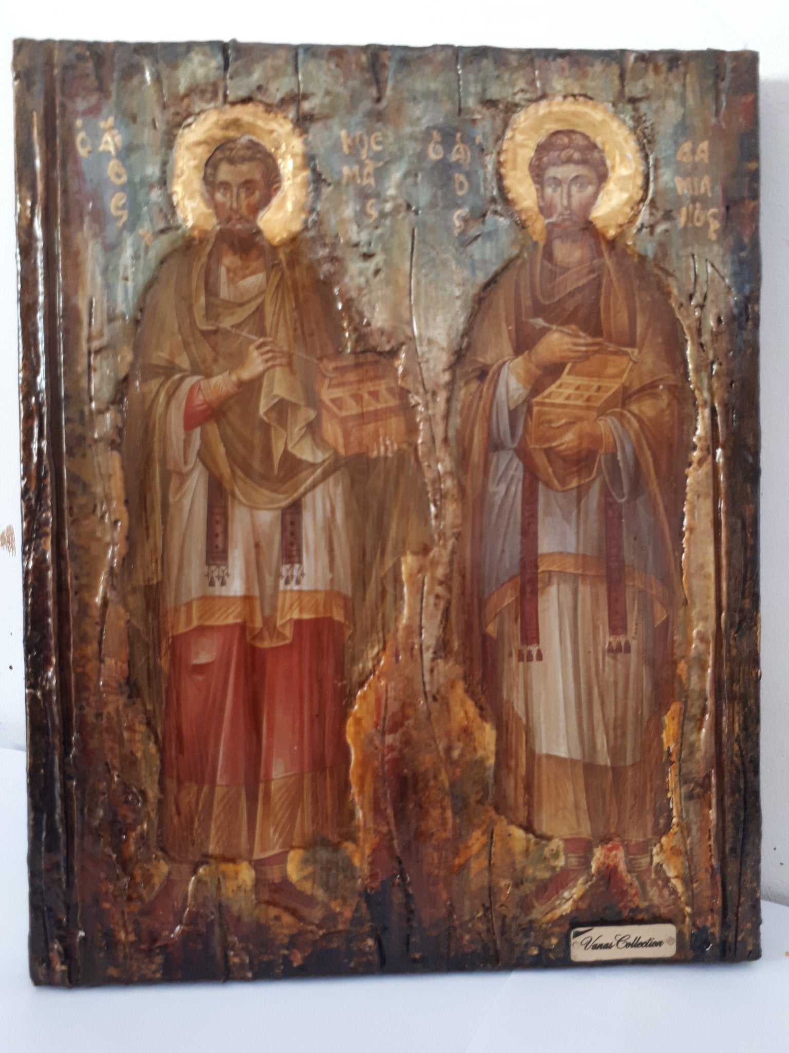 Saints Kosmas and Damianos Icon- Antique Style Greek Russian Byzantine Orthodox Icons - Vanas Collection