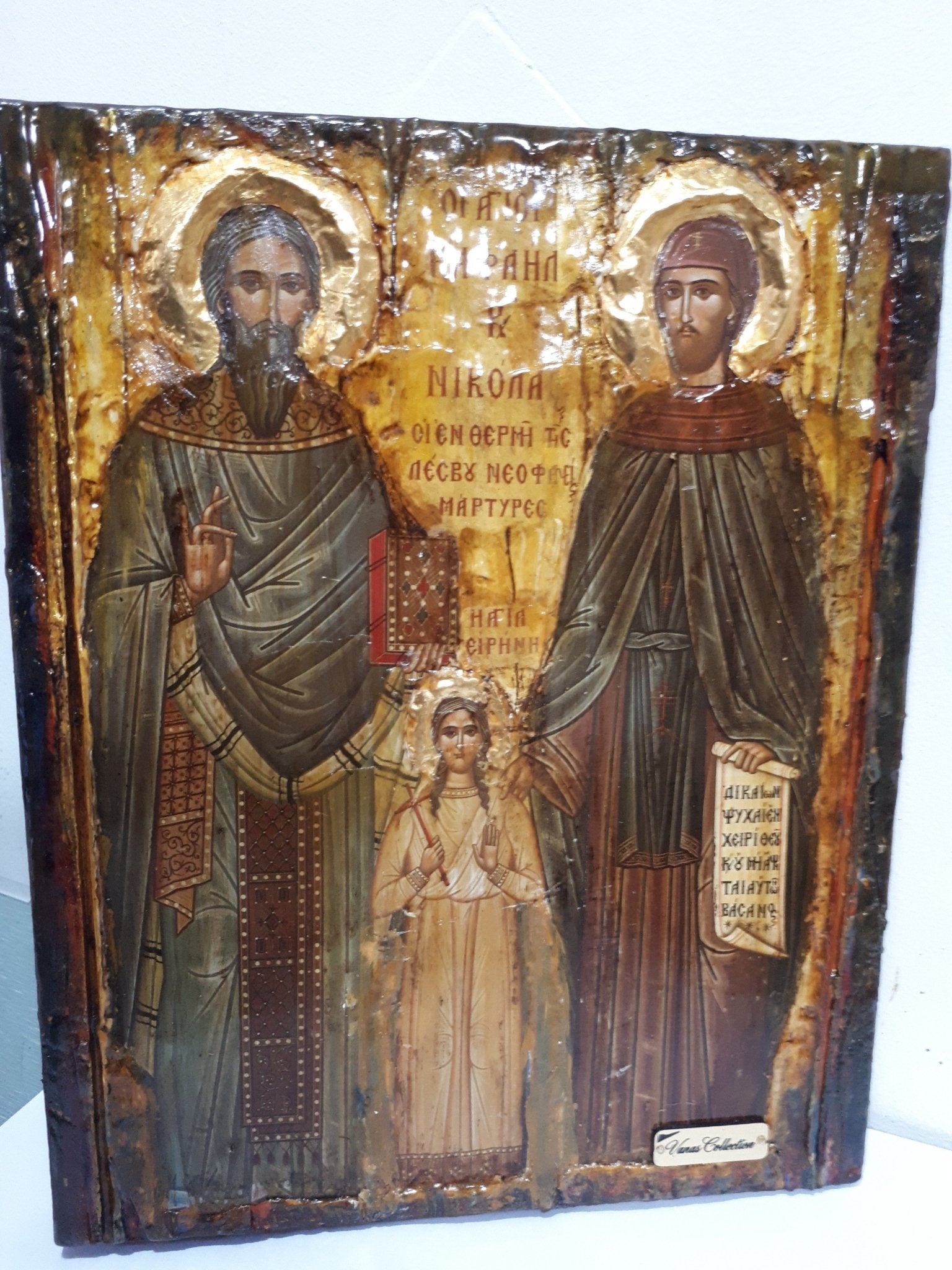 St. Raphael, St. Irene & St. Nicholas-Greek Orthodox Byzantine Handmade Icons - Vanas Collection