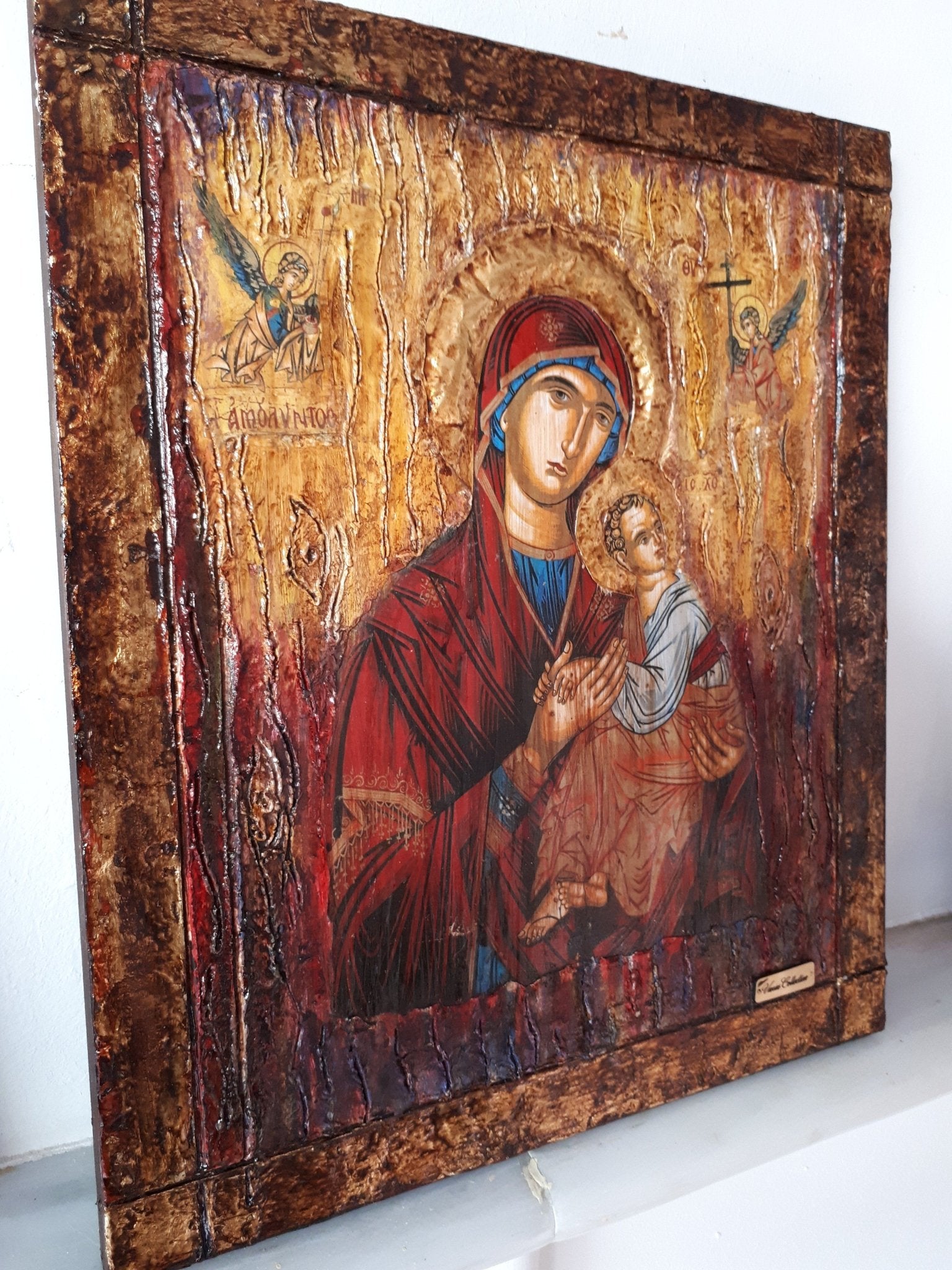 Virgin Mary "Amolyntos" with Jesus Christ Icon - Greek Orthodox Byzantine Icon - Vanas Collection