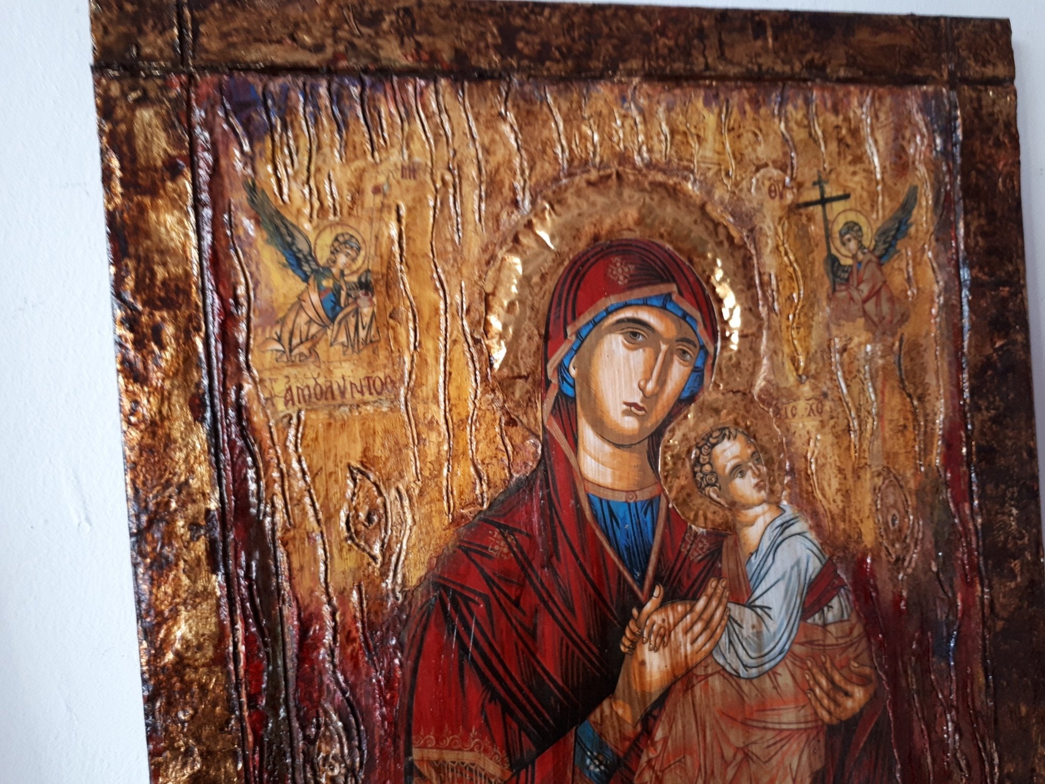 Virgin Mary "Amolyntos" with Jesus Christ Icon - Greek Orthodox Byzantine Icon - Vanas Collection