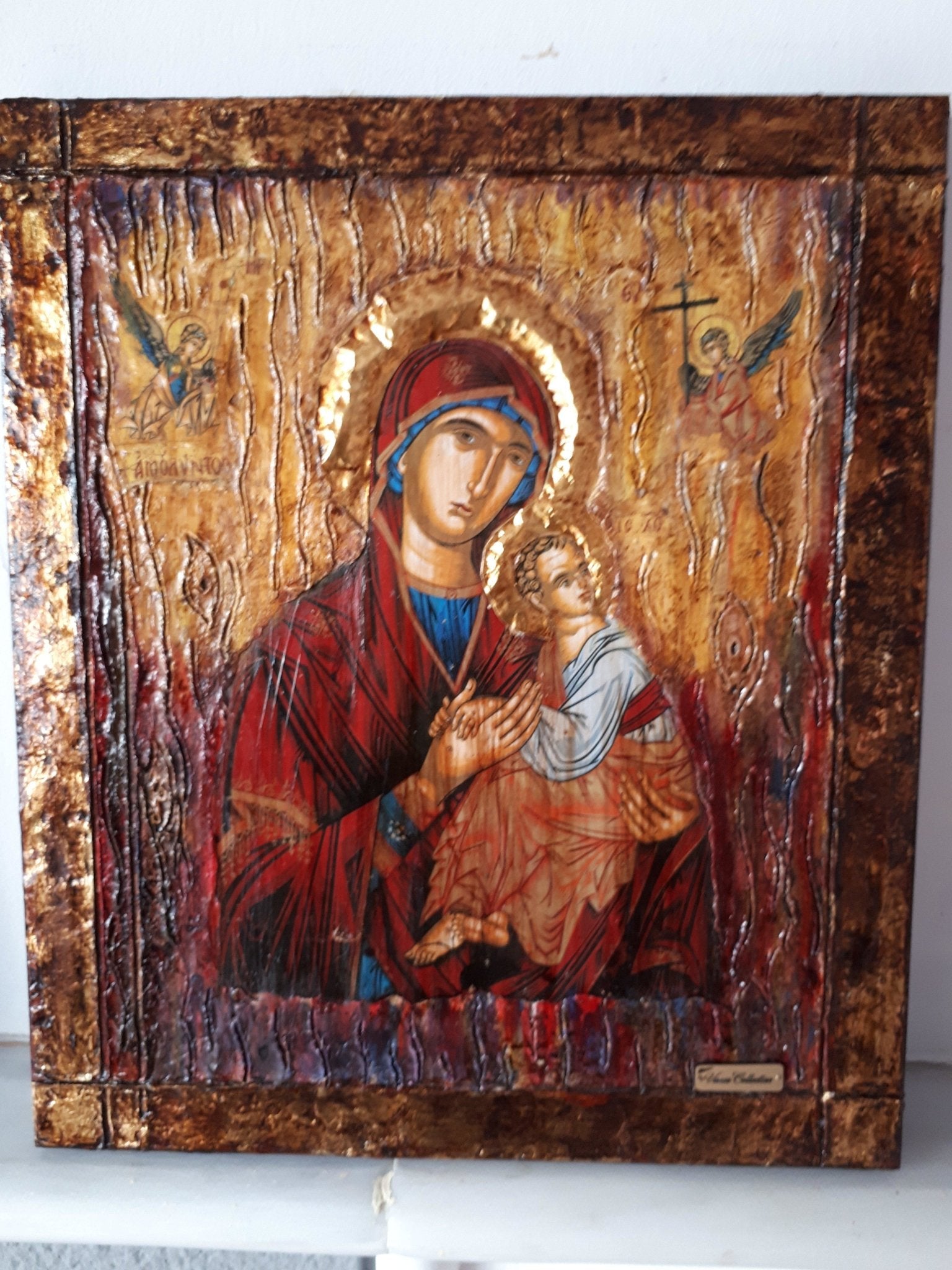 Virgin Mary "Amolyntos" with Jesus Christ Icon - Greek Orthodox Byzantine Icon - Vanas Collection