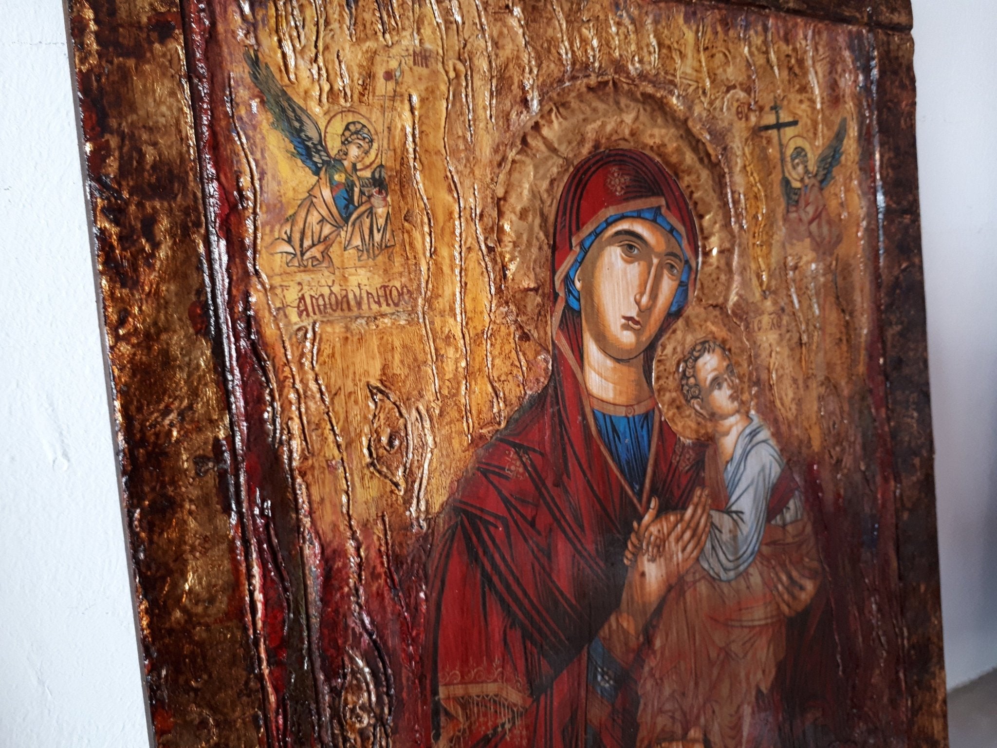 Virgin Mary "Amolyntos" with Jesus Christ Icon - Greek Orthodox Byzantine Icon - Vanas Collection