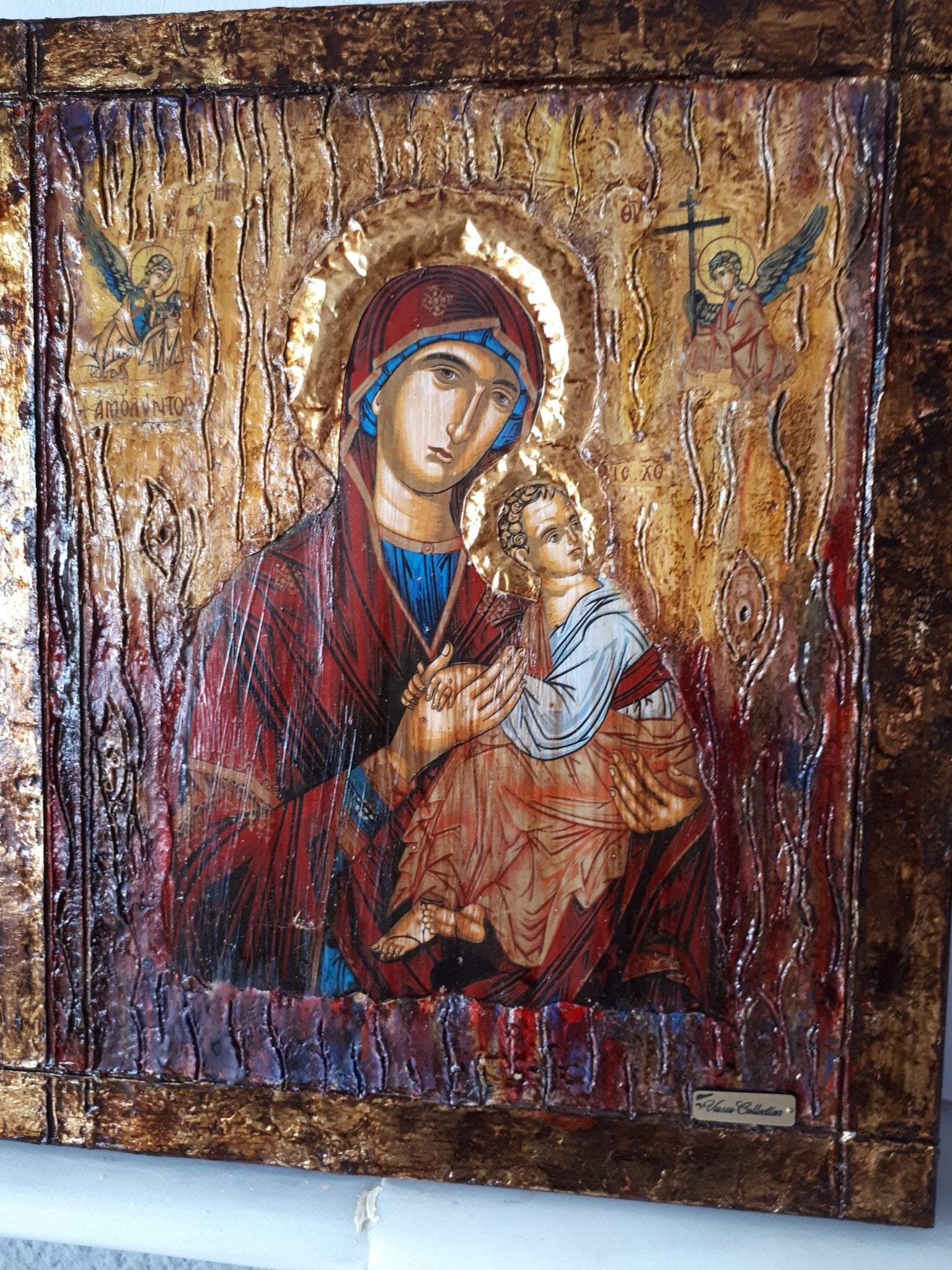 Virgin Mary "Amolyntos" with Jesus Christ Icon - Greek Orthodox Byzantine Icon - Vanas Collection