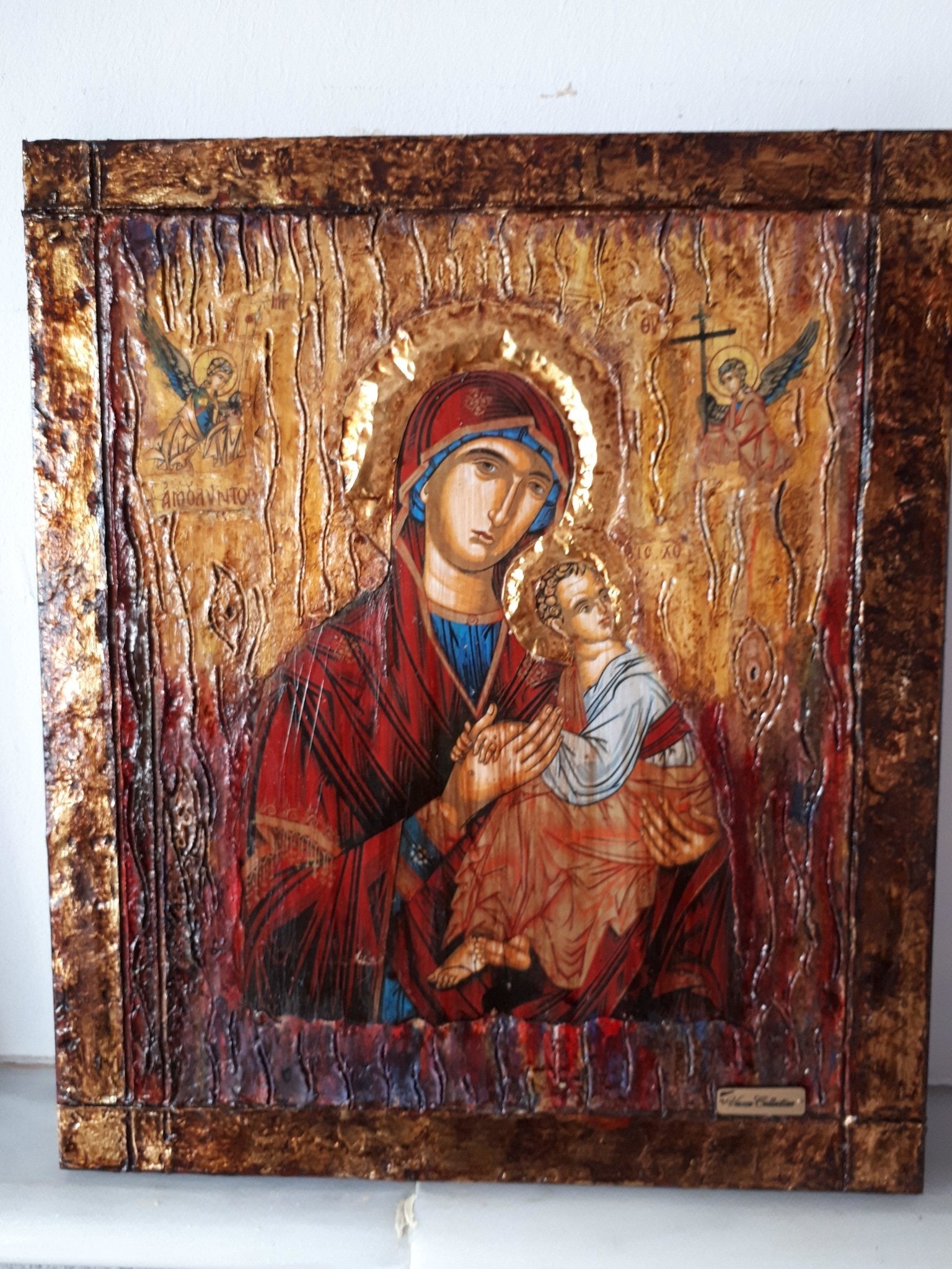 Virgin Mary "Amolyntos" with Jesus Christ Icon - Greek Orthodox Byzantine Icon - Vanas Collection