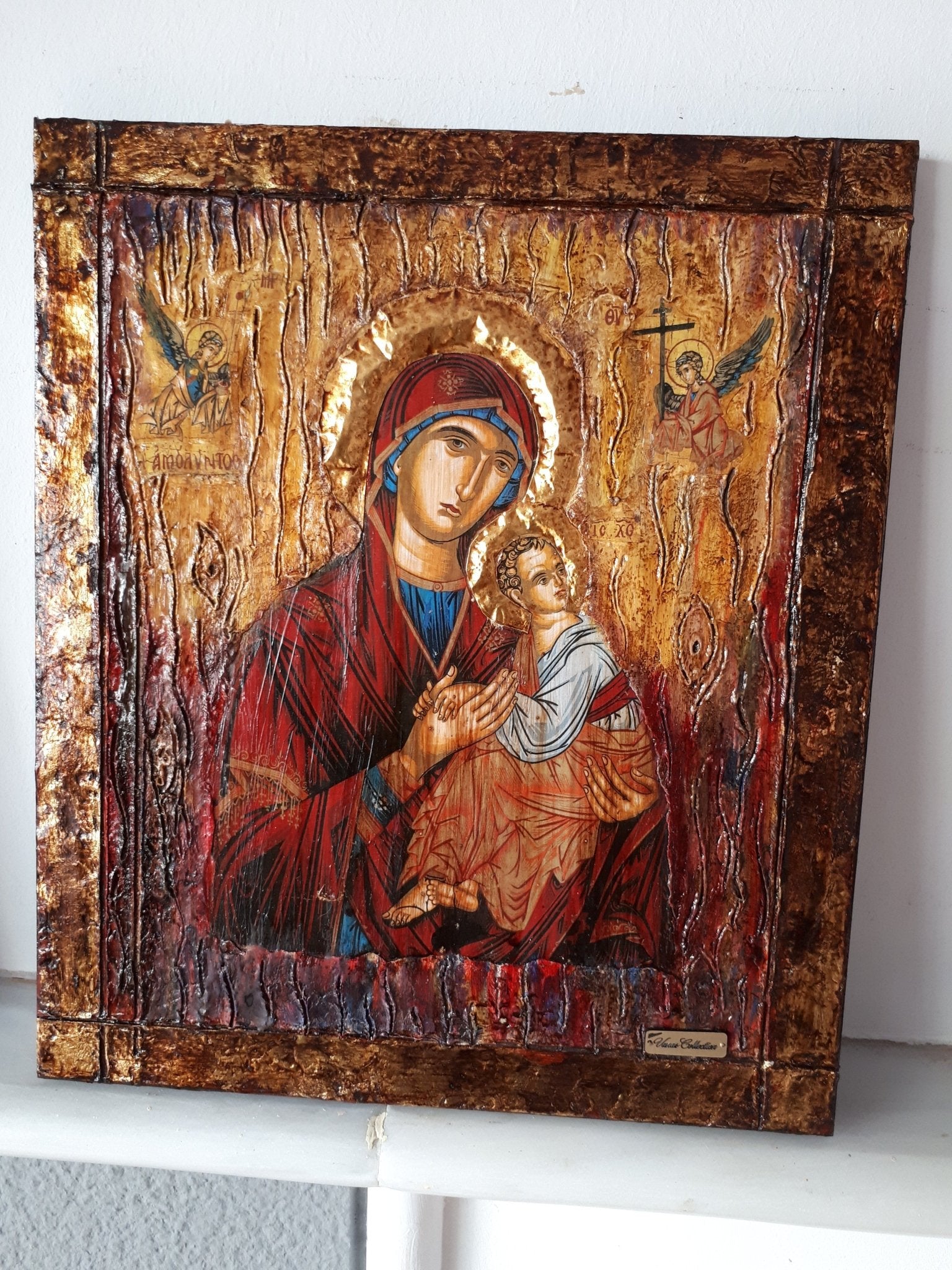 Virgin Mary "Amolyntos" with Jesus Christ Icon - Greek Orthodox Byzantine Icon - Vanas Collection