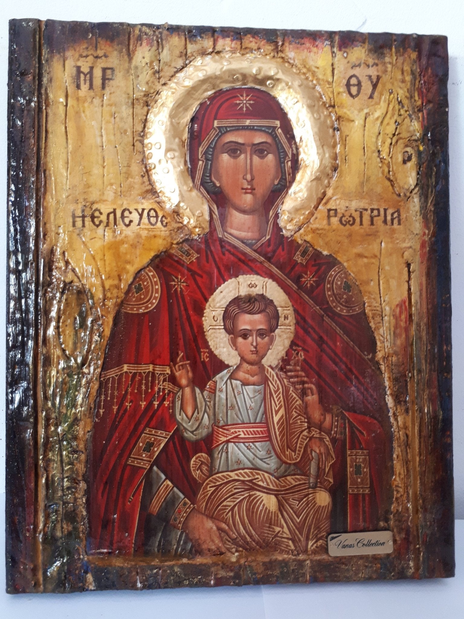 Virgin Mary Eleftherotria Holy Icon -Greek Byzantine Antique Style Icons - Vanas Collection