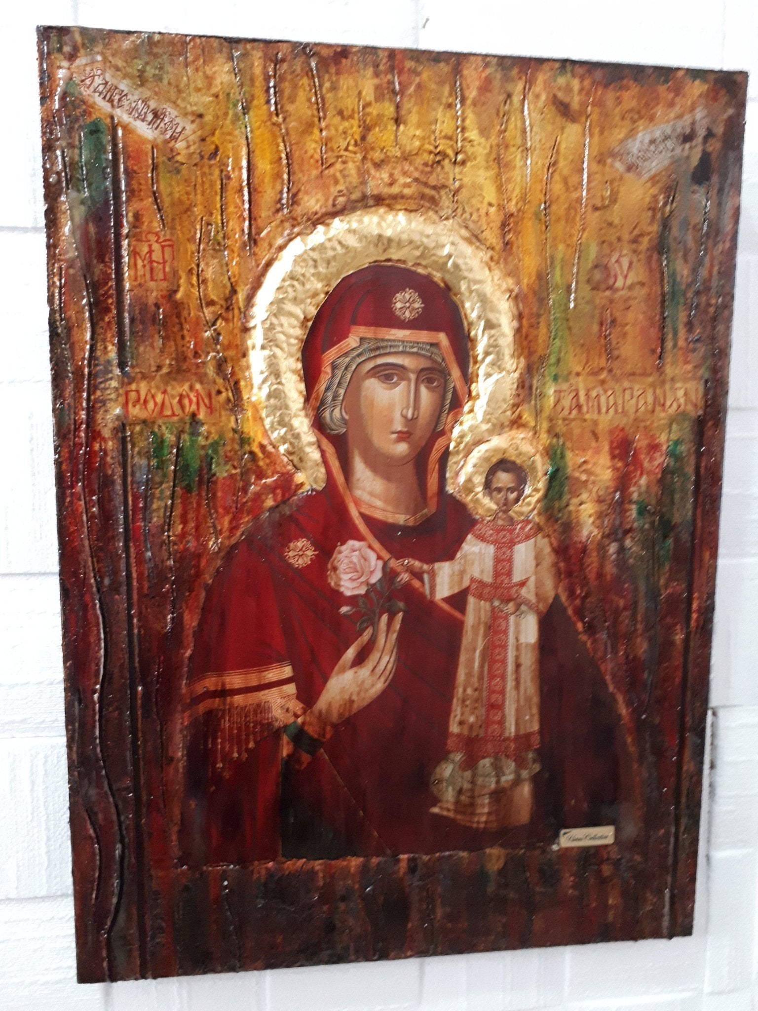 Virgin Mary Maria RODON with Jesus Christ Orthodox Antique Style Icon - Vanas Collection