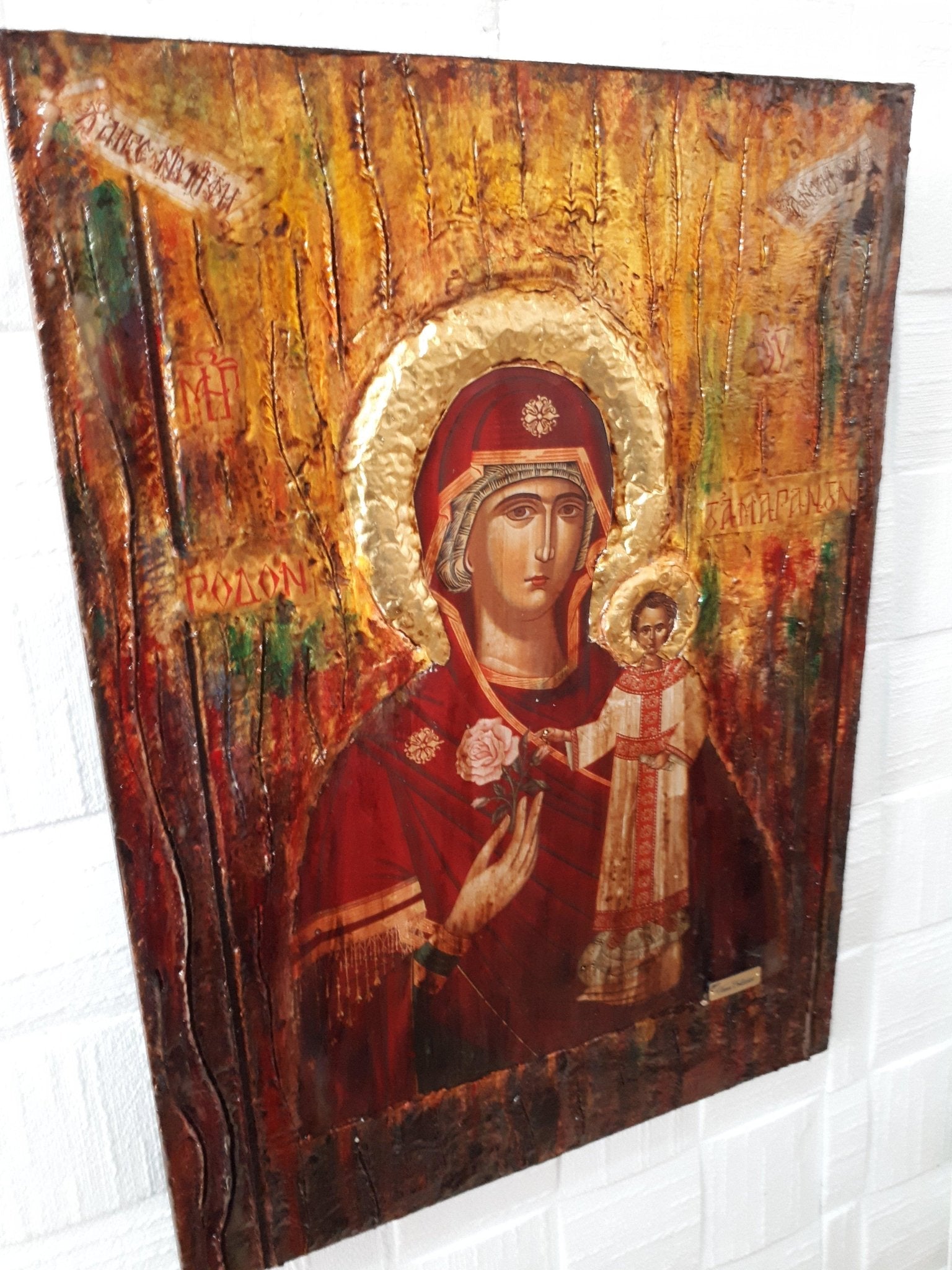 Virgin Mary Maria RODON with Jesus Christ Orthodox Antique Style Icon - Vanas Collection