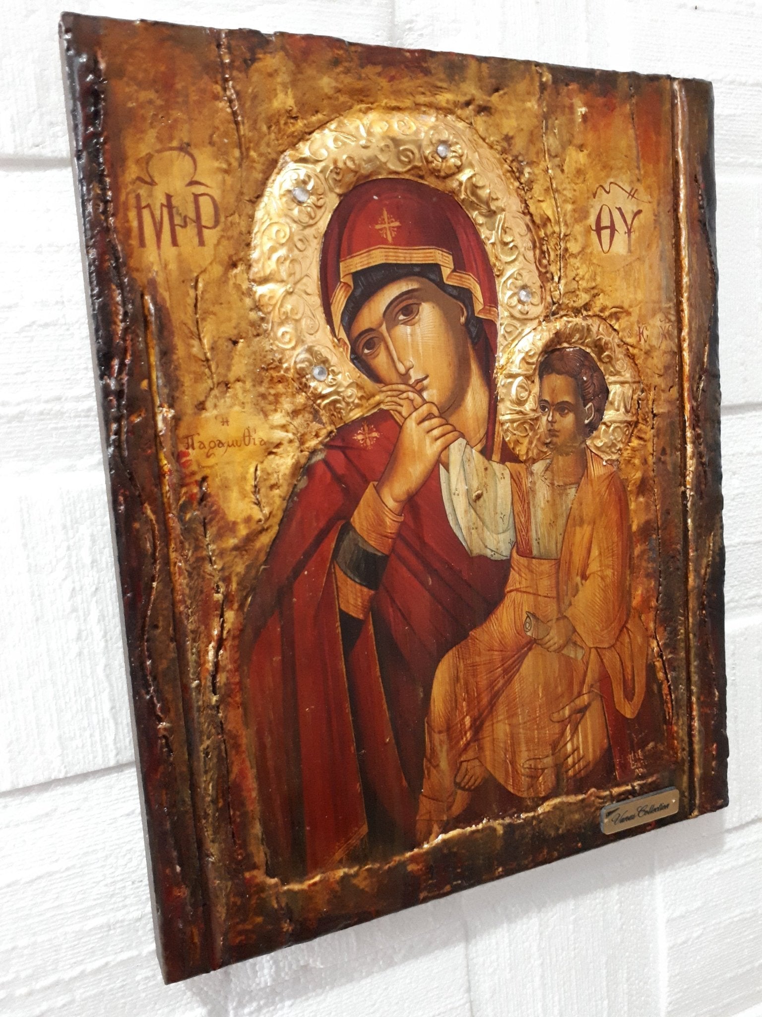 Virgin Mary Panagia Paramythia-Orthodox Greek Byzantine Wood Antique Style Icons - Vanas Collection