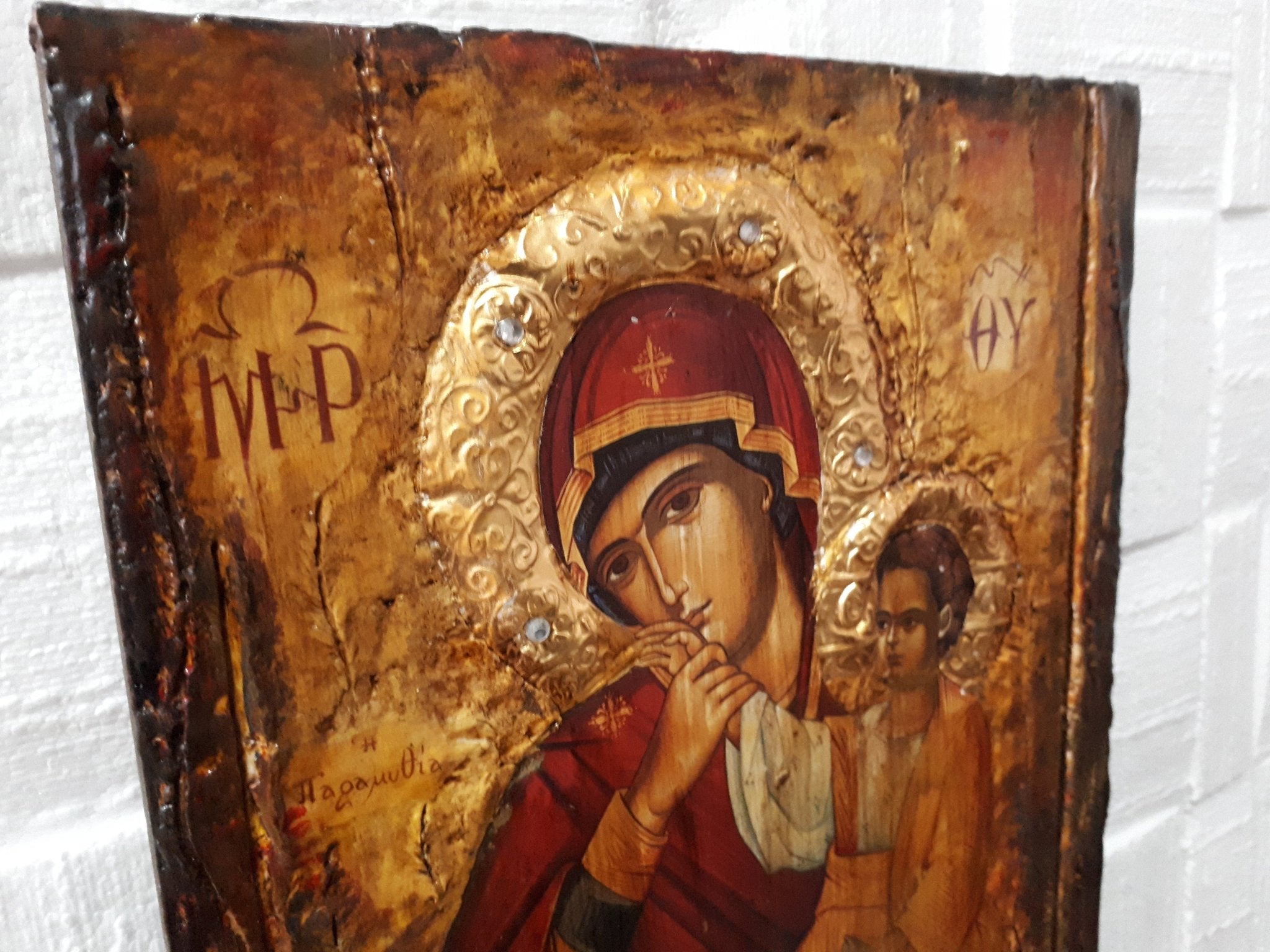 Virgin Mary Panagia Paramythia-Orthodox Greek Byzantine Wood Antique Style Icons - Vanas Collection