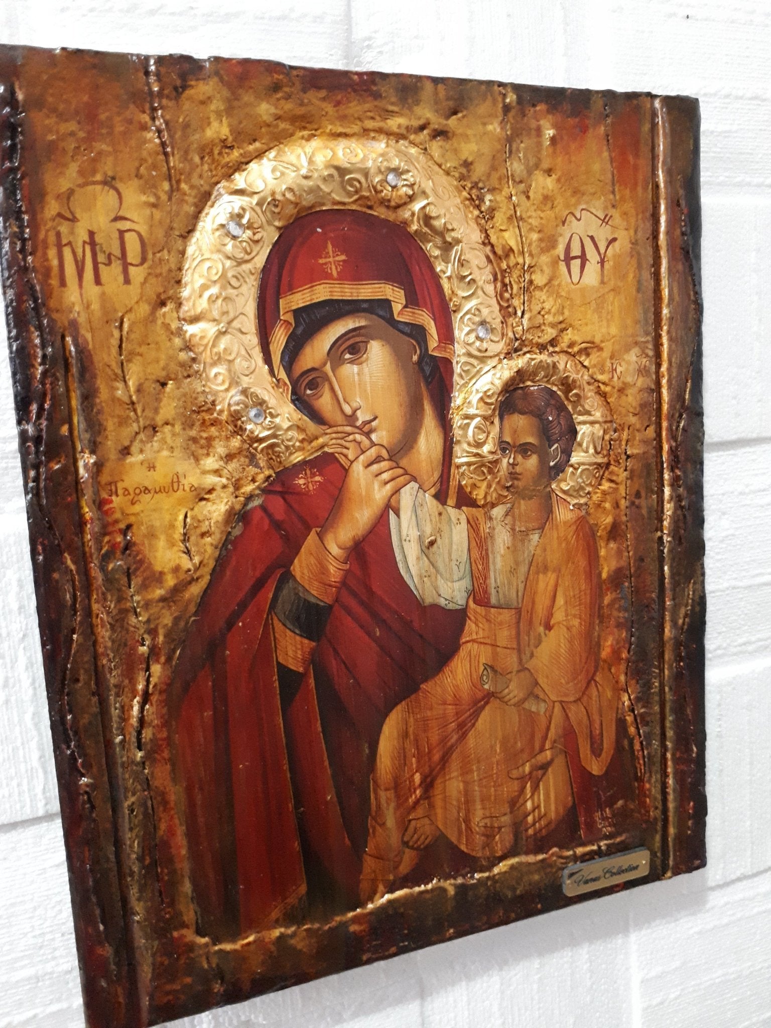 Virgin Mary Panagia Paramythia-Orthodox Greek Byzantine Wood Antique Style Icons - Vanas Collection