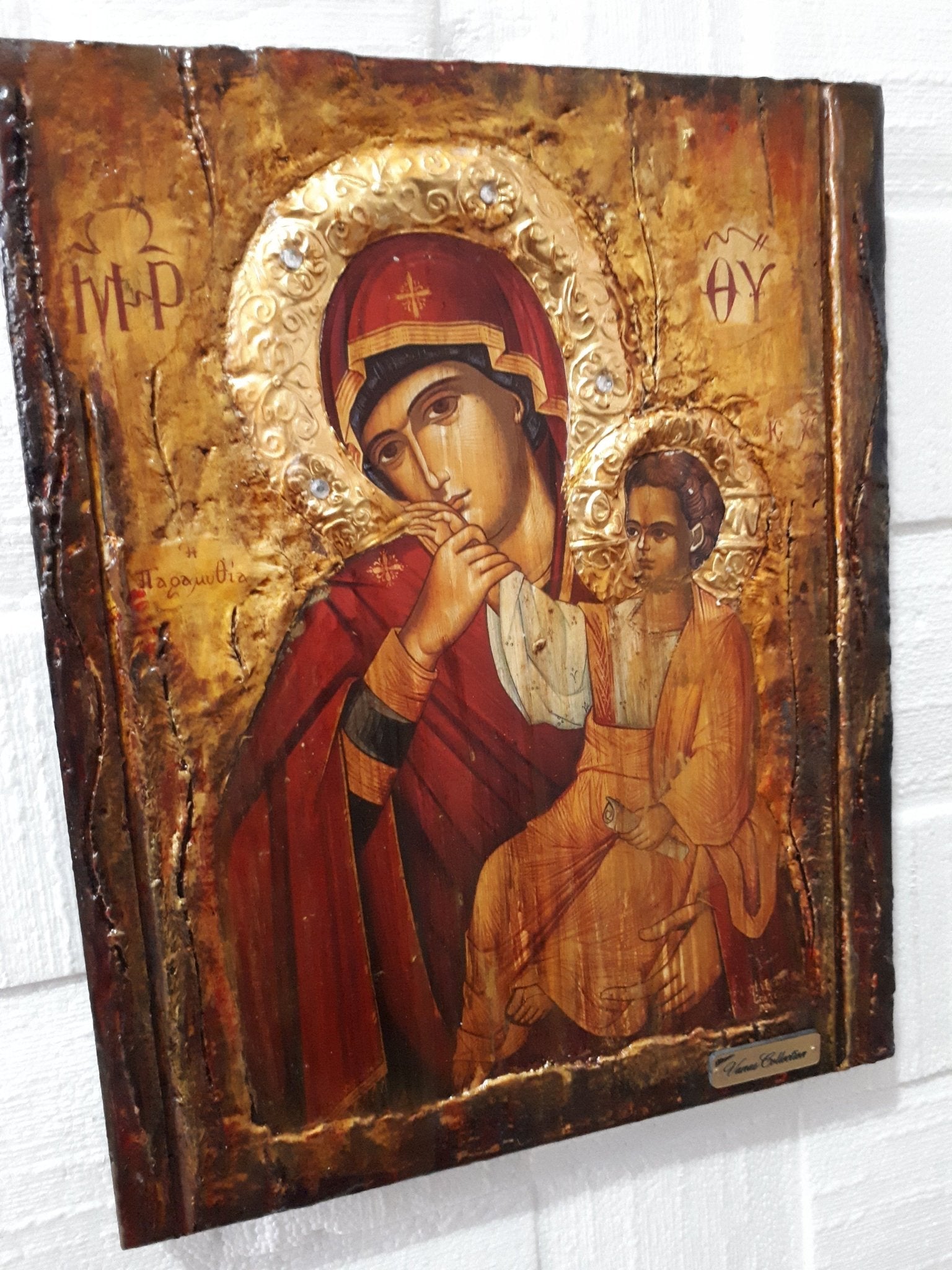 Virgin Mary Panagia Paramythia-Orthodox Greek Byzantine Wood Antique Style Icons - Vanas Collection