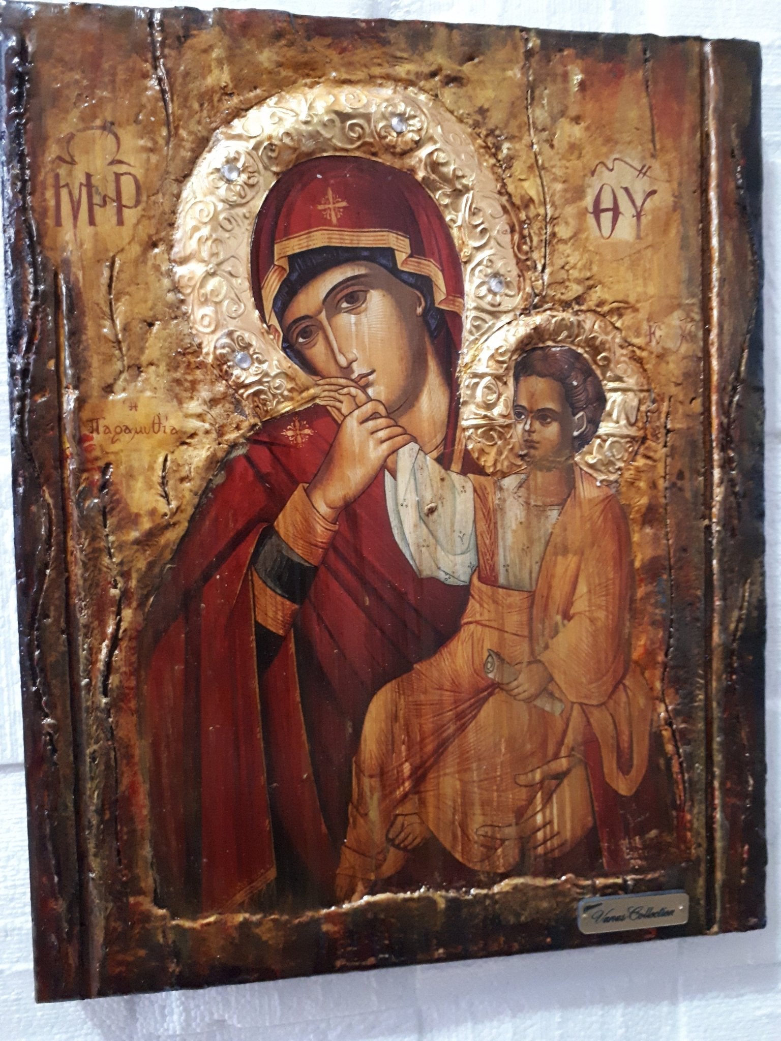 Virgin Mary Panagia Paramythia-Orthodox Greek Byzantine Wood Antique Style Icons - Vanas Collection