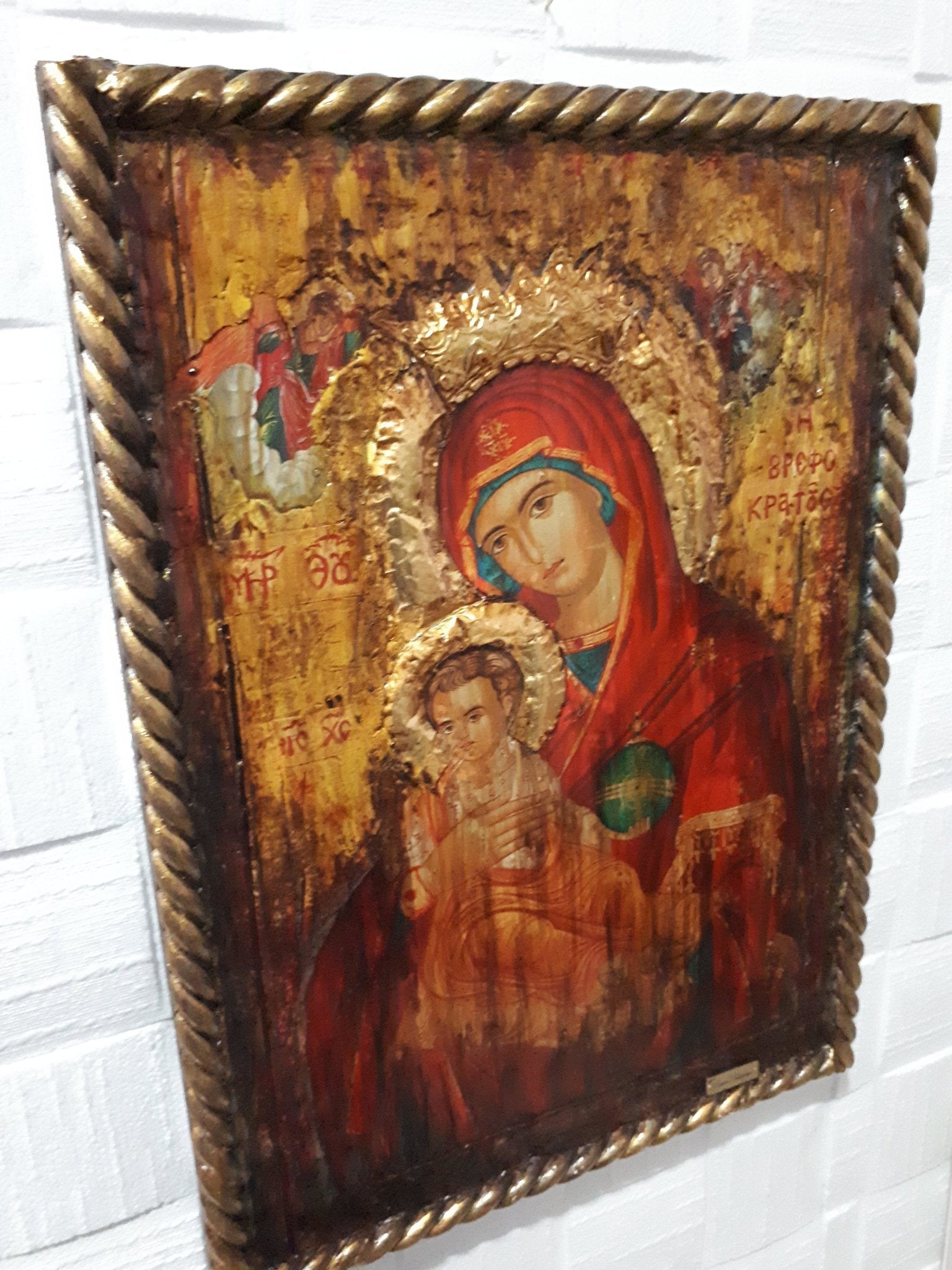 Virgin Mary Vrefokratousa Icon - Orthodox Byzantine Religious Icon Antique Style - Vanas Collection