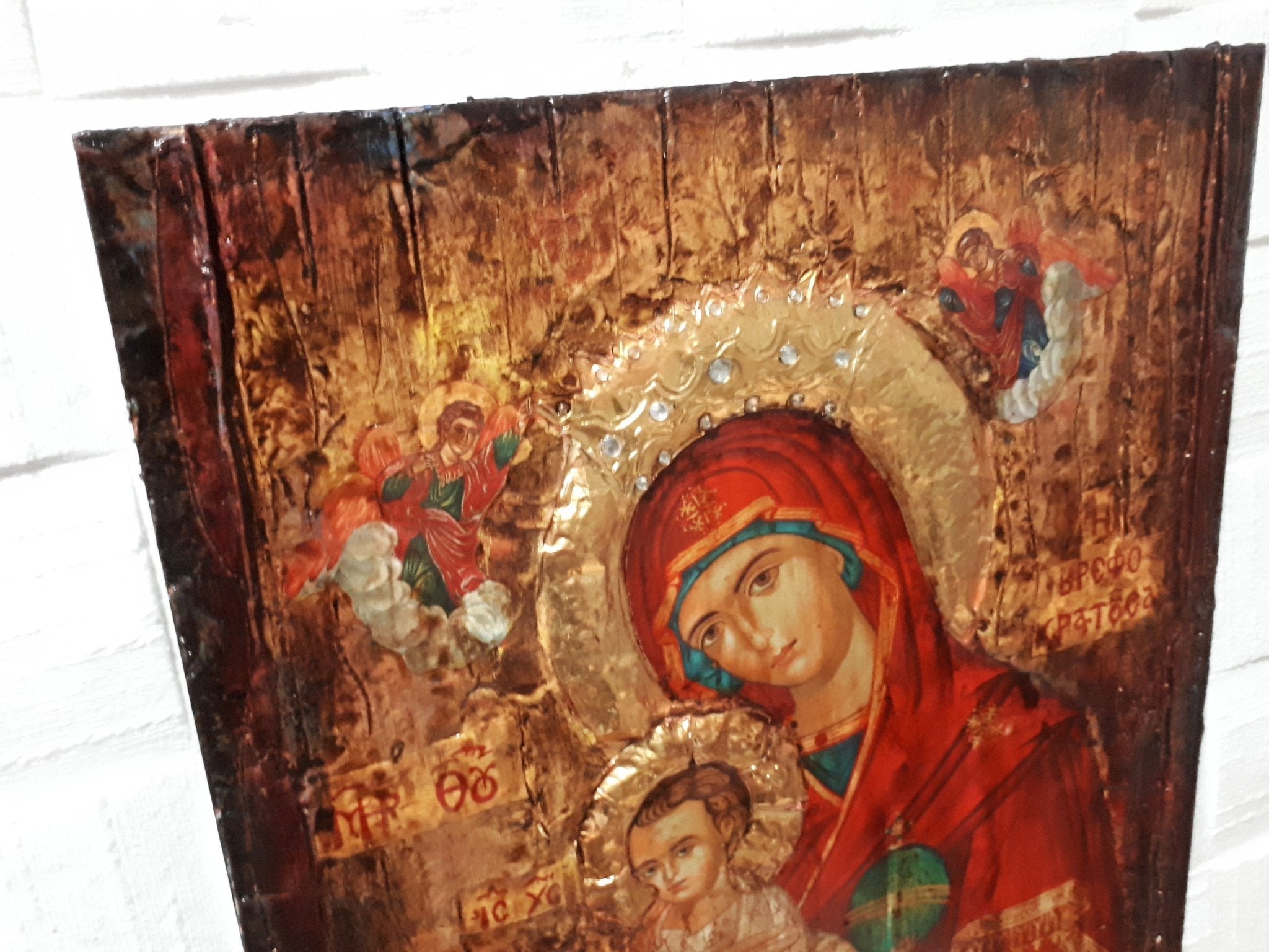 Virgin Mary Vrefokratousa Icon - Orthodox Byzantine Religious Icon Antique Style - Vanas Collection